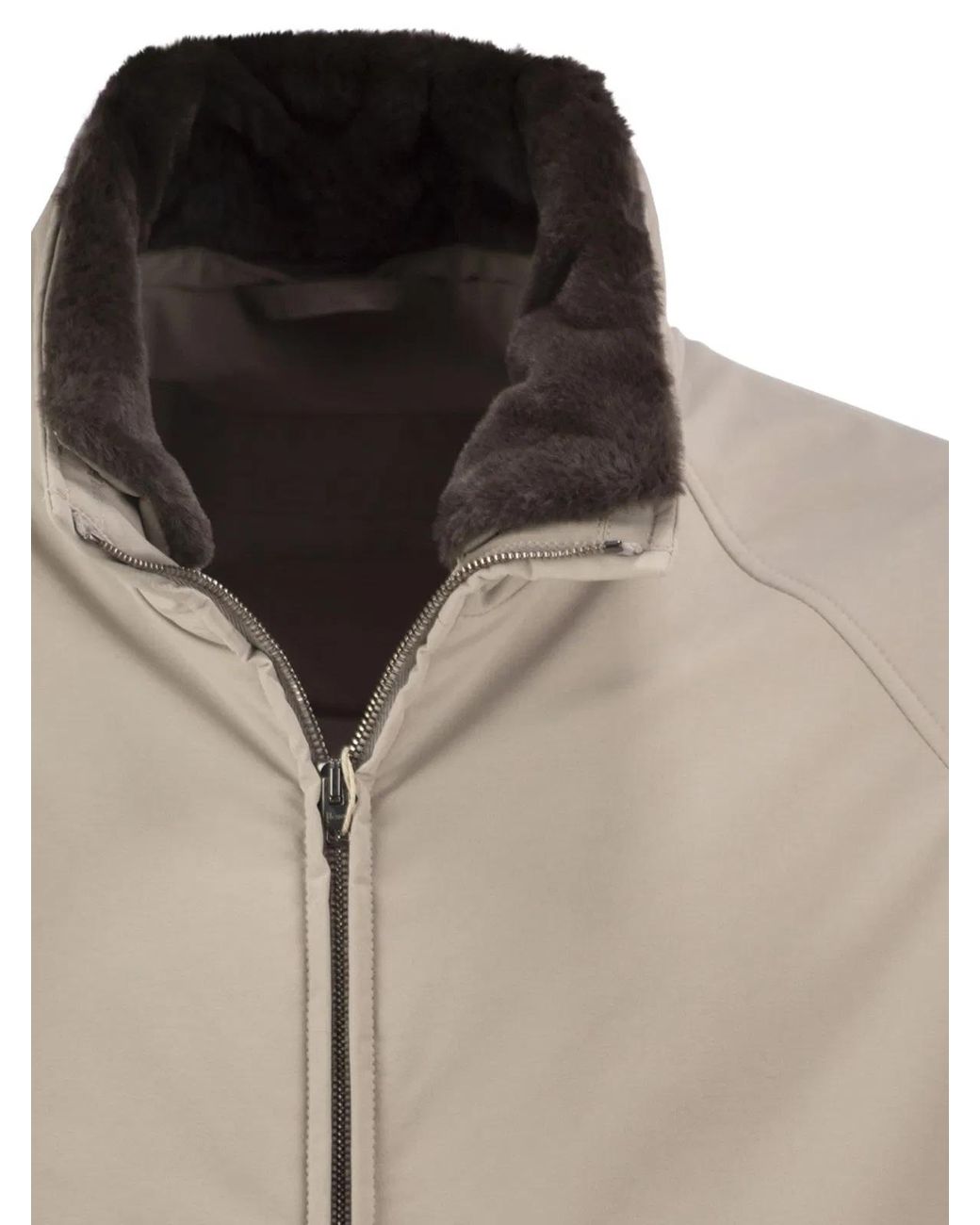 Herno Natural Padded Technical Jacket With Stand Collar And Faux Fur Lining for men
