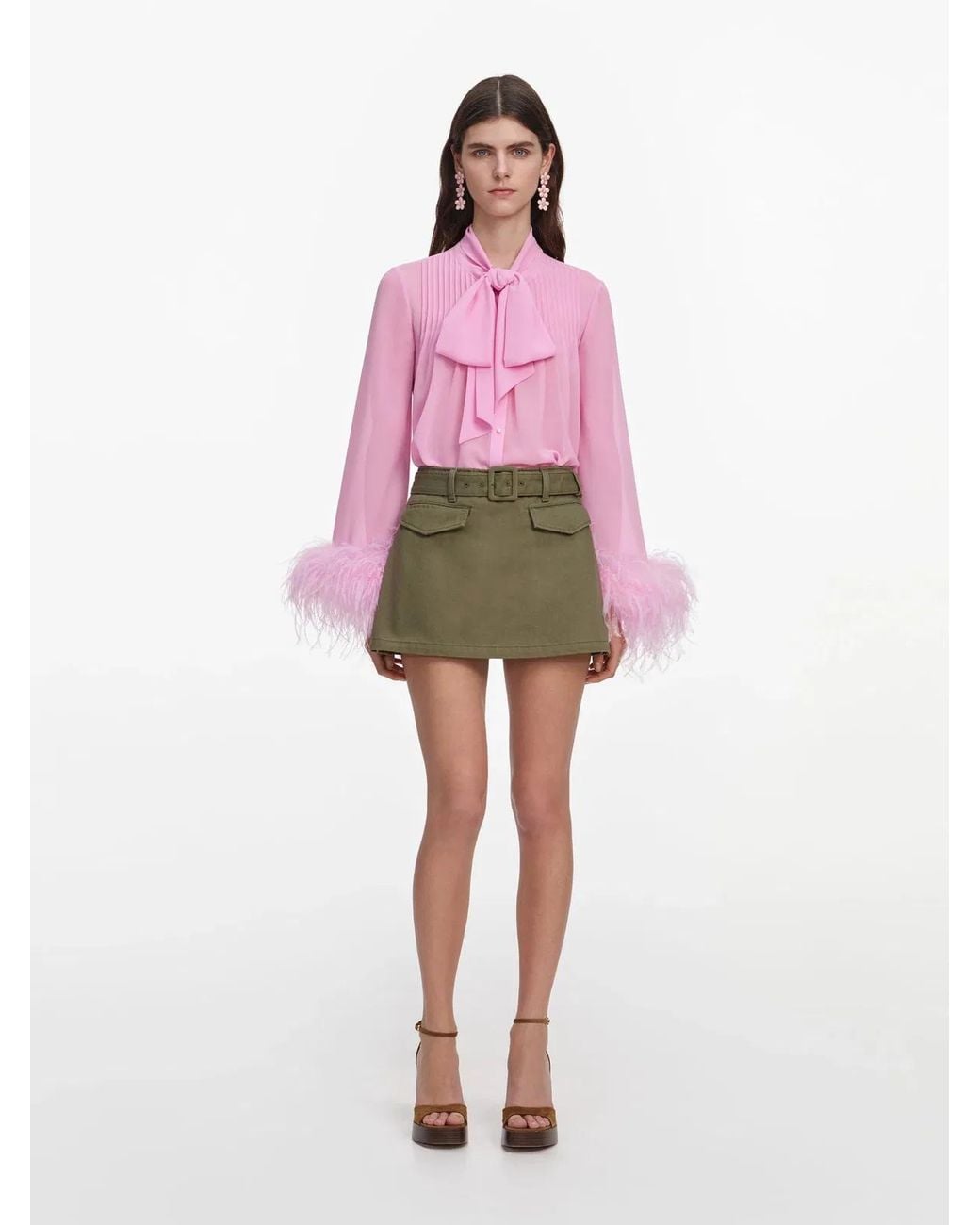 Self-Portrait Pink Denim Utility Skort