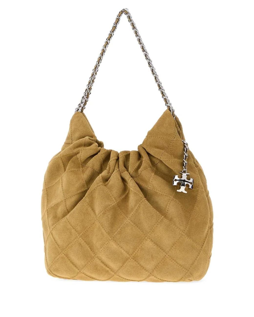 Tory Burch Natural Fleming Suede Mini Hobo Bag