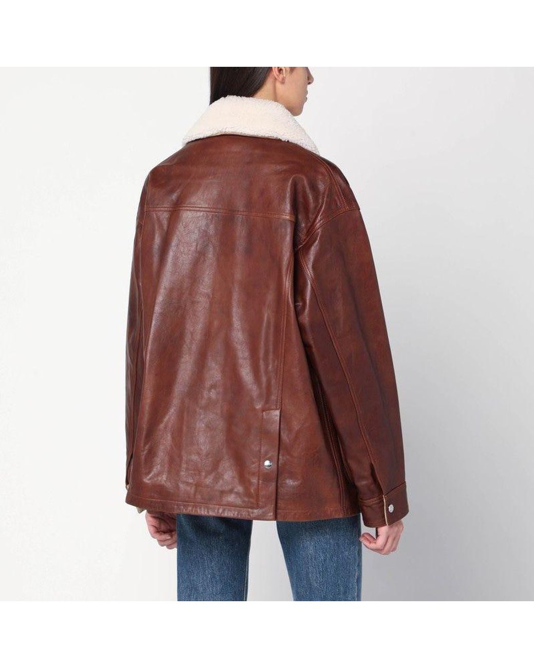 Halfboy Red Leather Jacket With Shearling Collar