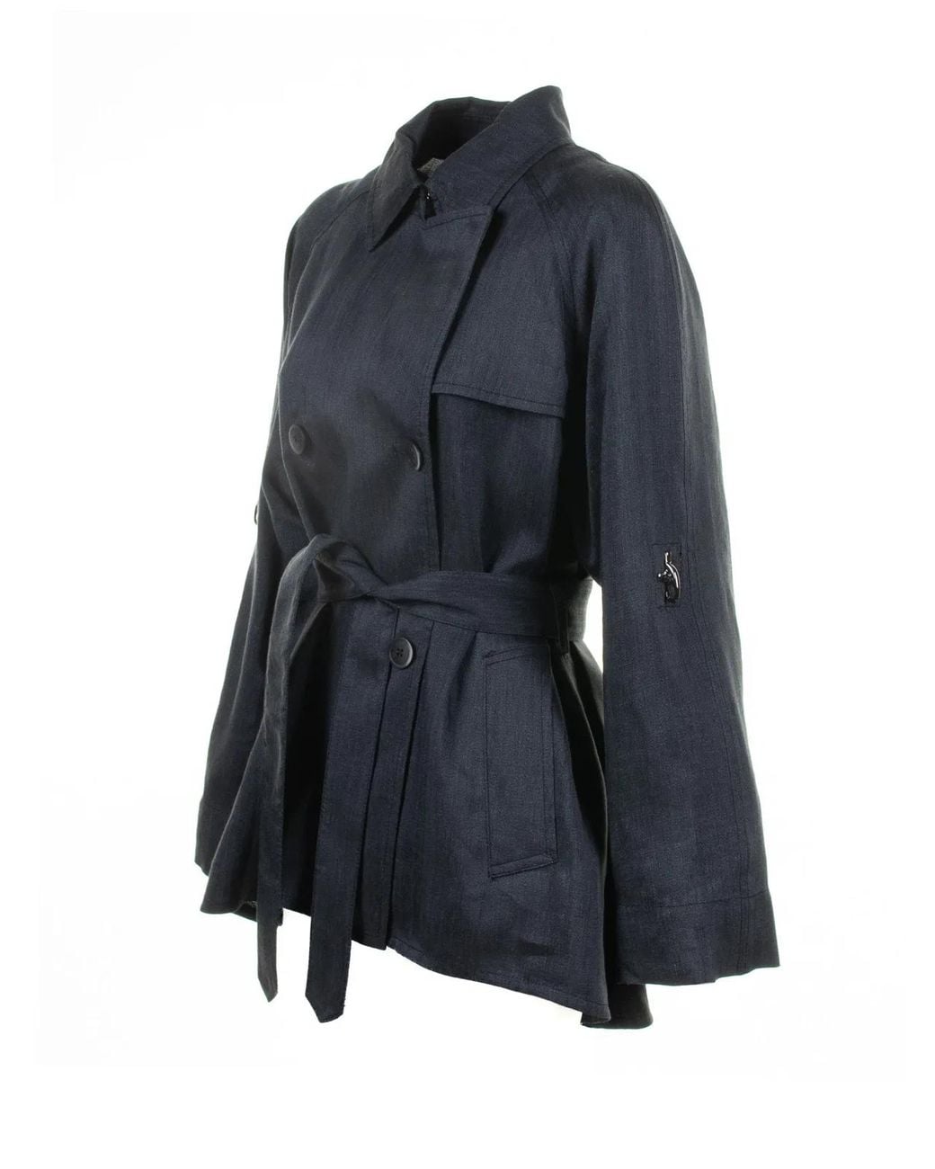 Fay Blue Double-Breasted Trench Jacket With Belt