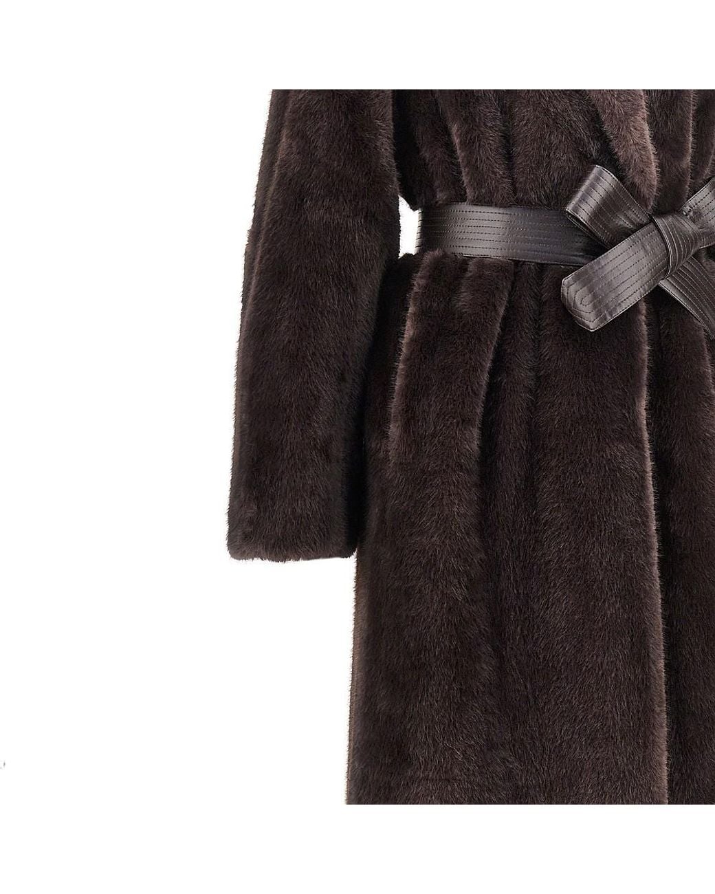 Pinko Black Faux Fur Long Coat With Belt
