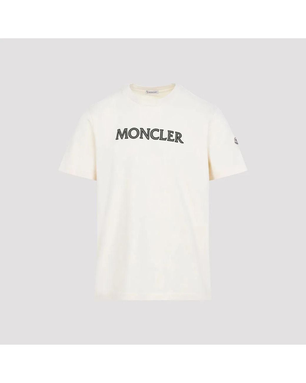 Moncler White Cotton T-Shirt, With Chest Logo for men