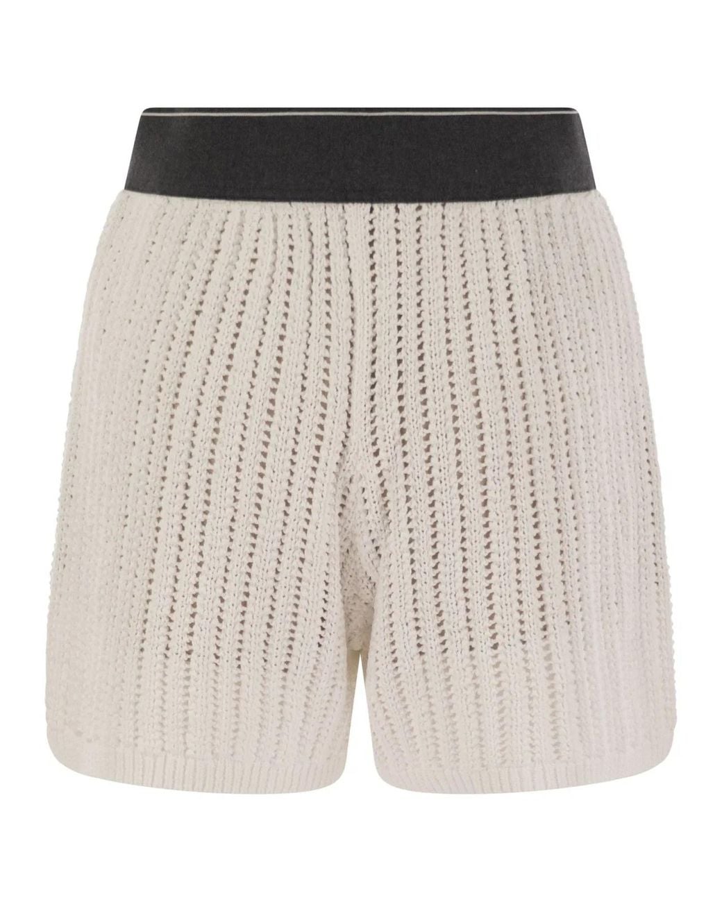 Brunello Cucinelli White Cotton Net Knit Shorts