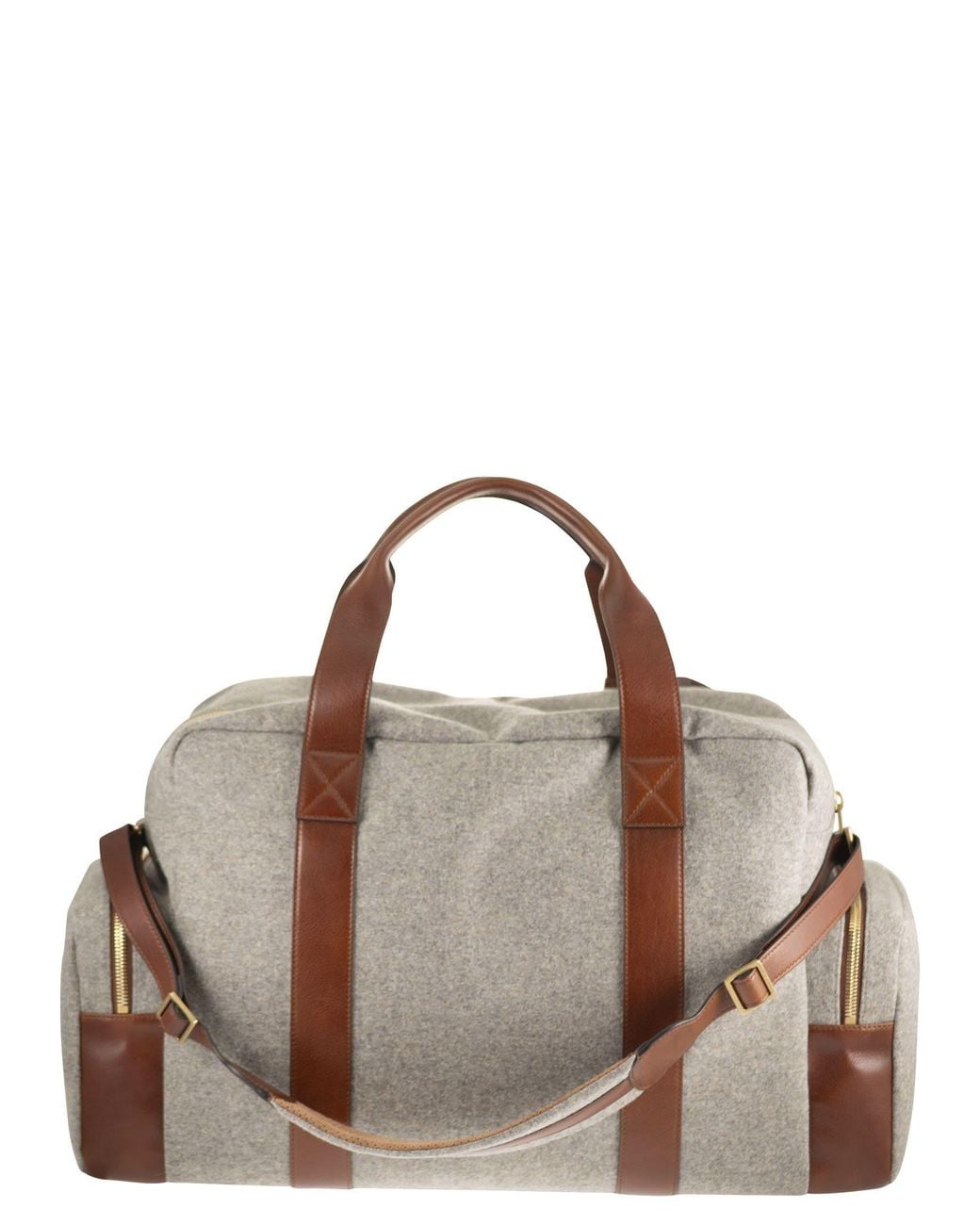 Brunello Cucinelli Brown Wool And Cashmere-Blend Travel Bag With Leather Details for men
