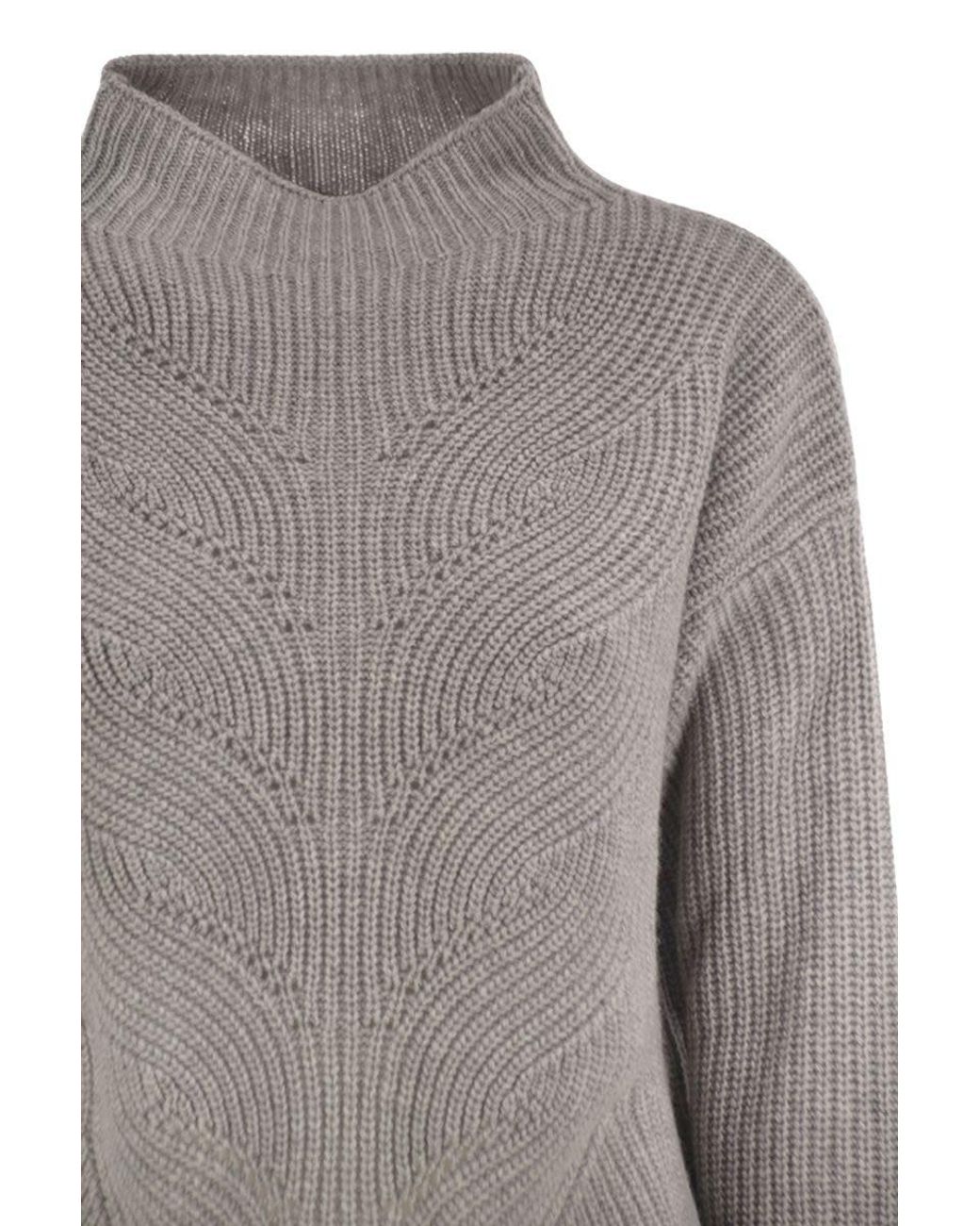 Herno Gray Pure Wool Jumper With Textured Knit And High Neck