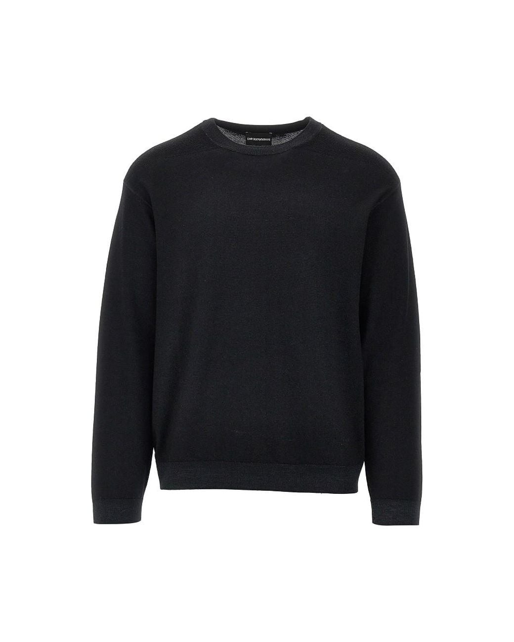 Emporio Armani Black Garment Dyed Wool Crewneck Sweater for men