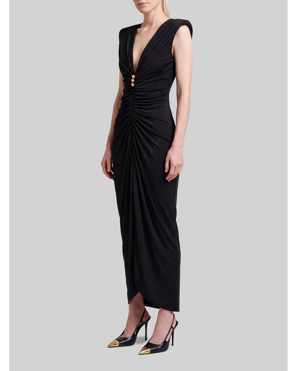 Versace Black V-Neck Gathered Maxi Dress