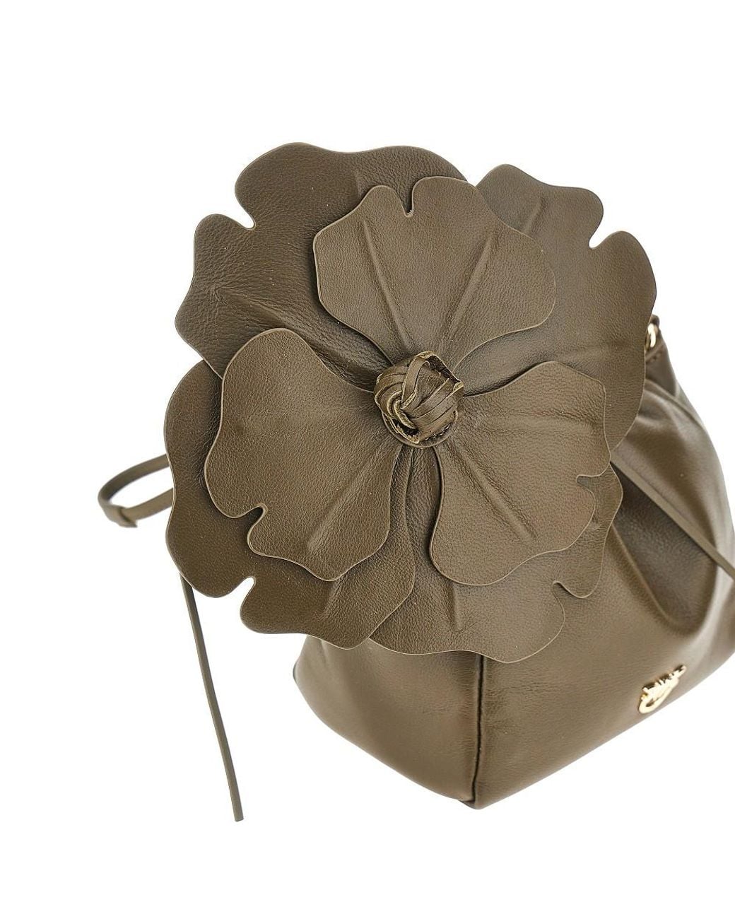 Pinko Green Nappa Leather Bucket Bag With Flower