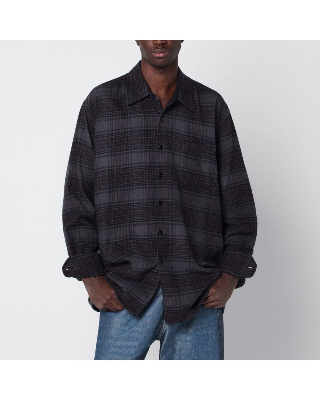 Our Legacy Black Above Checked Cotton Flannel Shirt for men