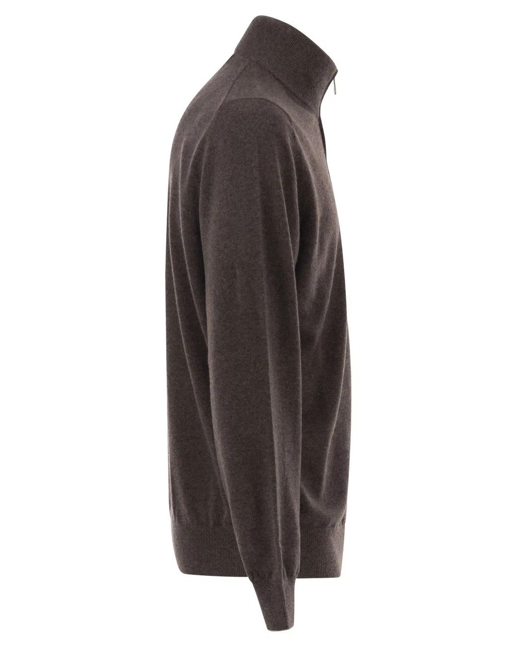 Brunello Cucinelli Brown Cashmere Turtleneck Sweater With Zipper for men