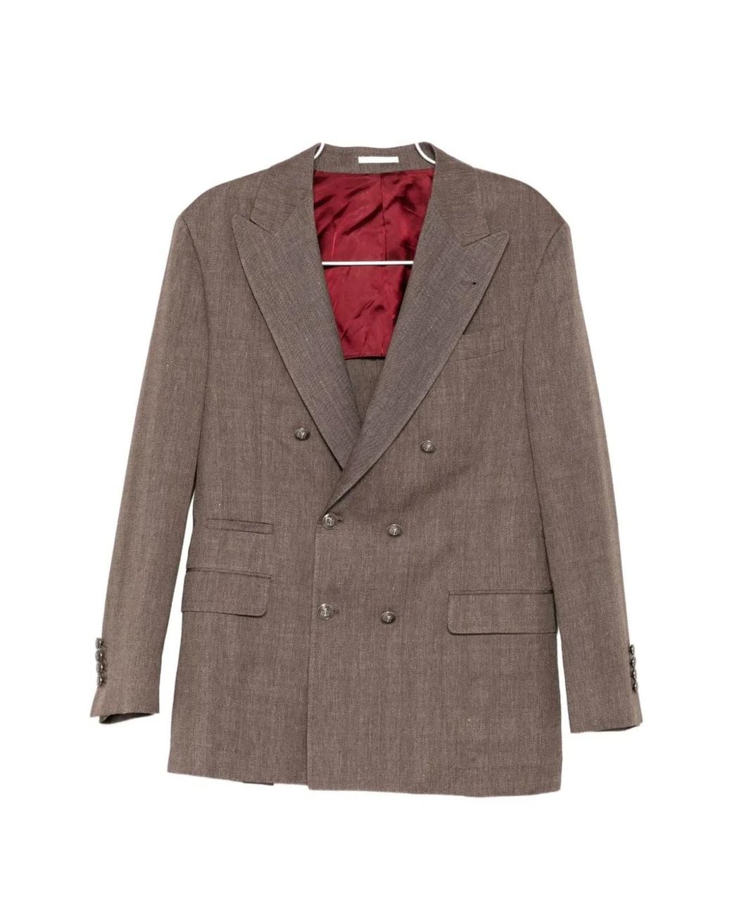 Brunello Cucinelli Brown Linen Wool Coat for men