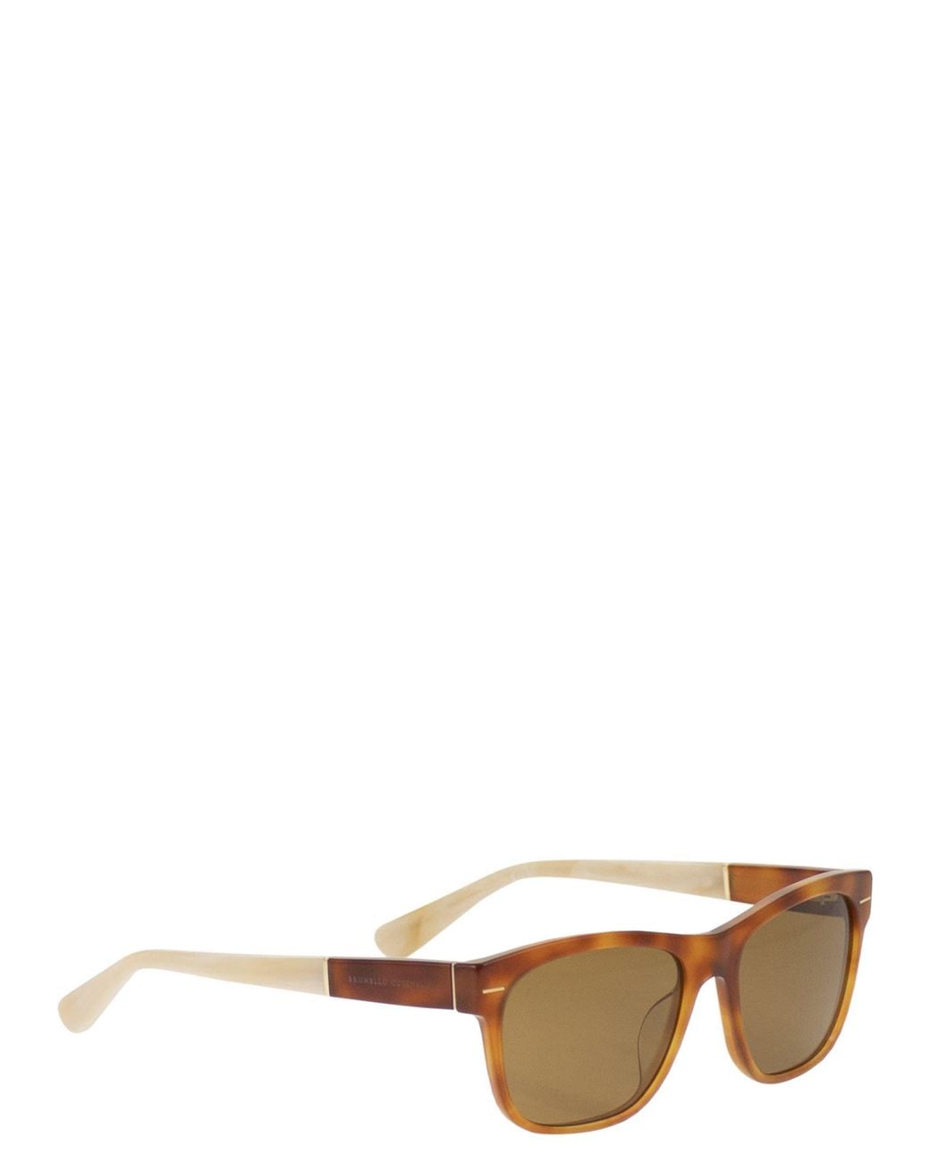 Brunello Cucinelli White Rectangular Acetate Sunglasses With Crystal Lenses