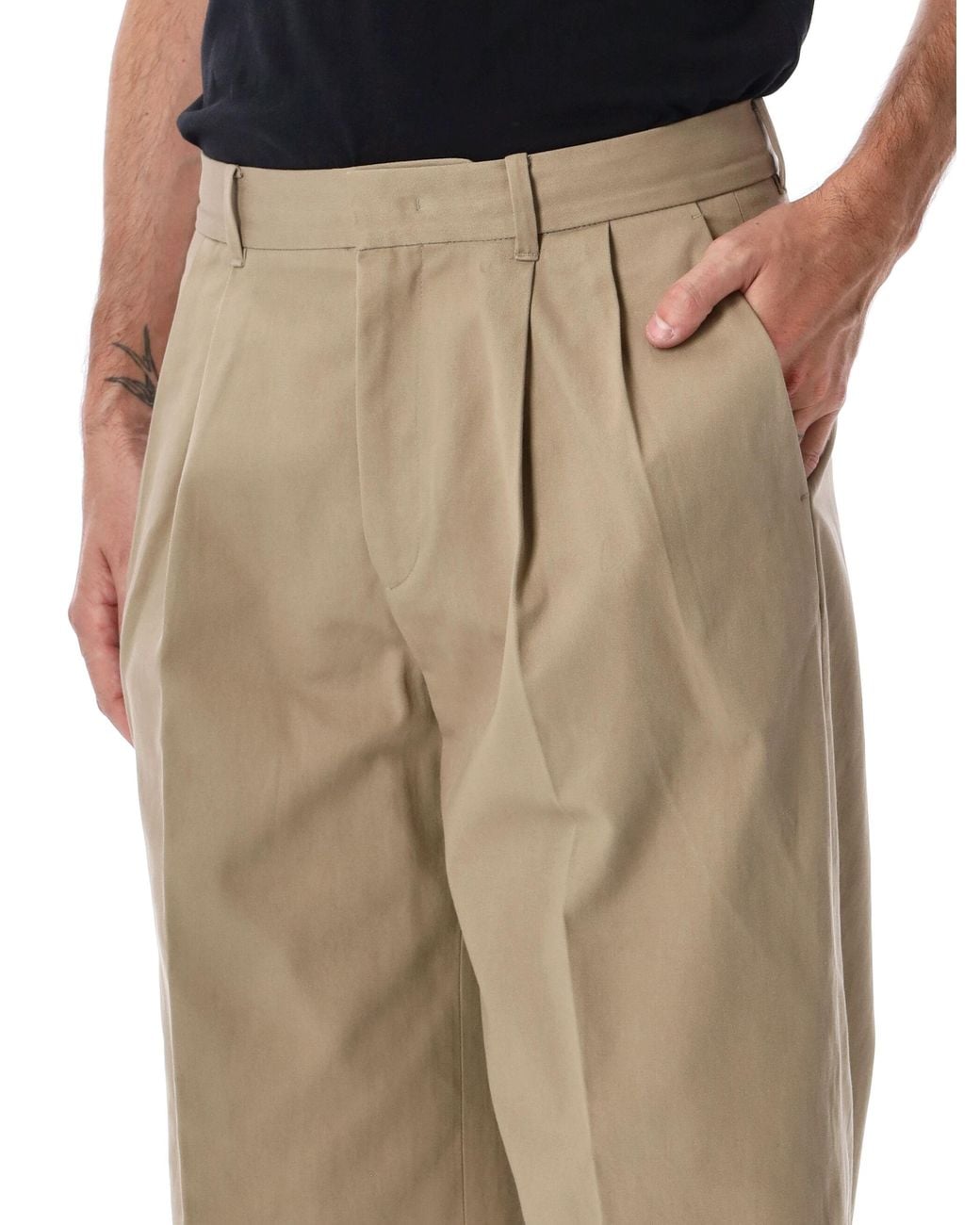 DUNST Natural Double Pleated Wide Chinos for men