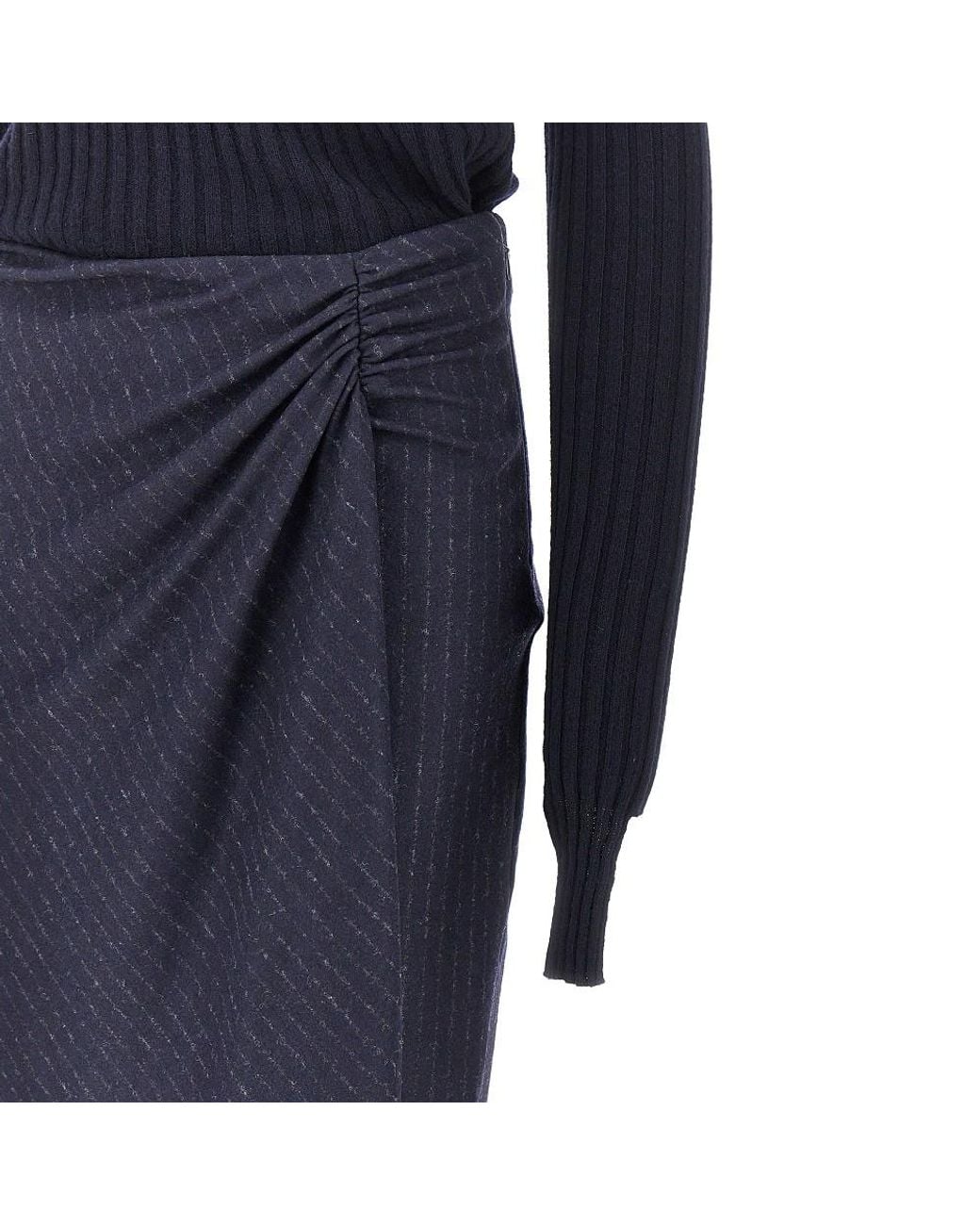 Pinko Blue Knitted Midi Skirt With Pinstriped Skirt