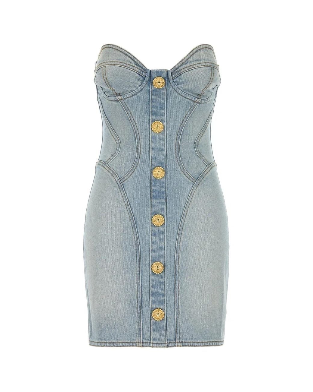 Balmain Blue Short Denim Dress