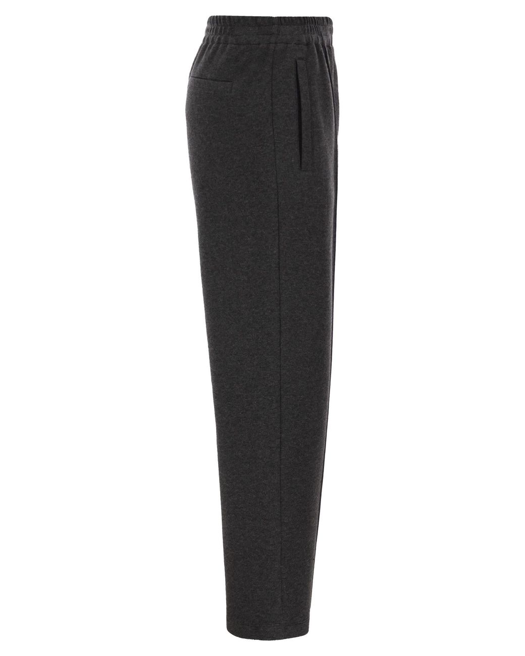 Brunello Cucinelli Black Wide-Leg Cotton And Cashmere Jersey Trousers