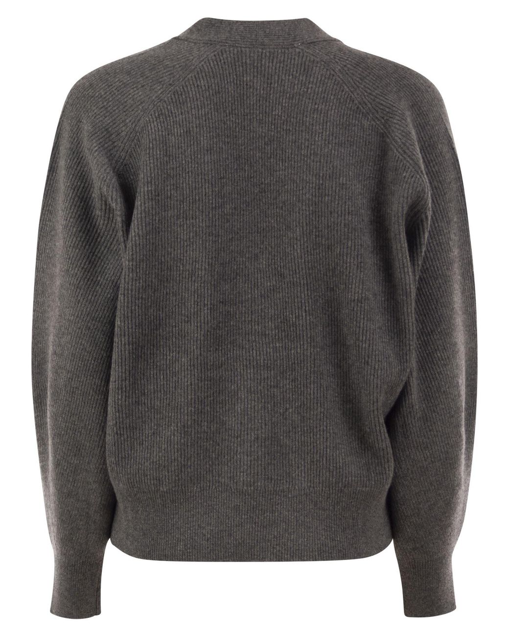 Brunello Cucinelli Black Ribbed Cashmere V-Neck Cardigan