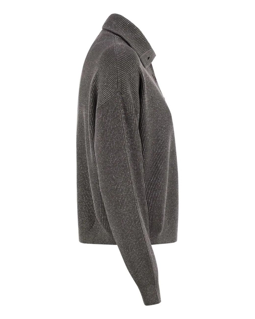 Brunello Cucinelli Gray Cotton And Viscose Rib Knit High Collar