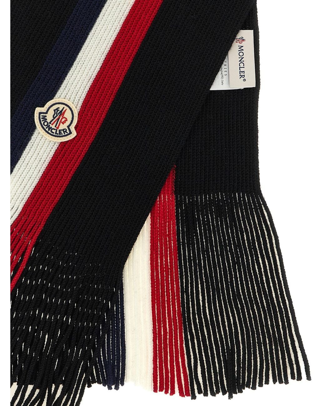 Moncler Black Tricolor Wool Scarf for men
