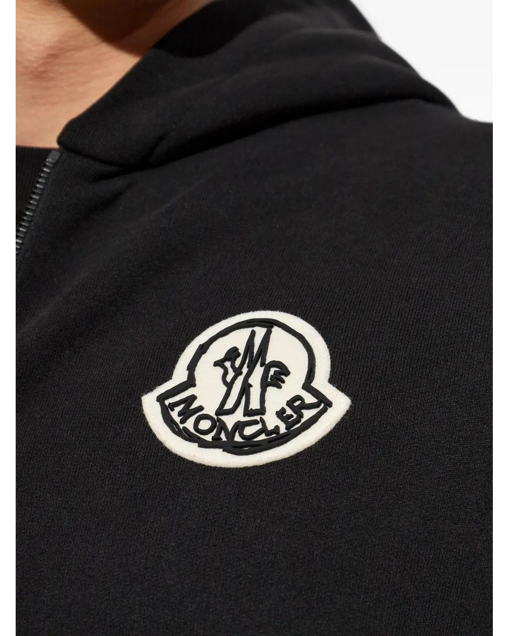 Moncler Black Sketched Logo Zip-Up Cotton Hoodie for men
