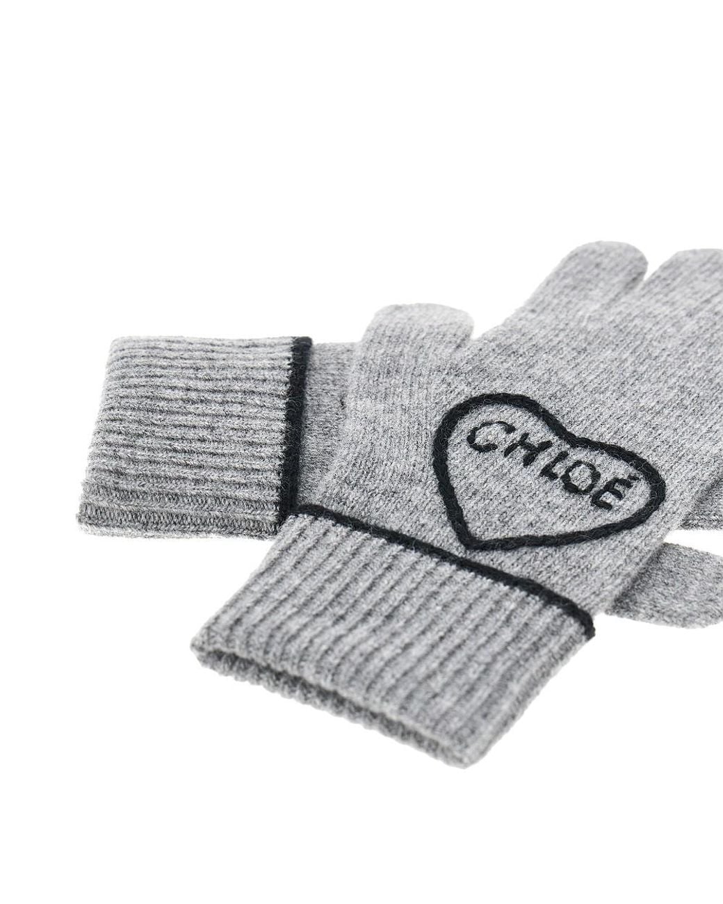 Chloé Gray Encoeur Wool And Cashmere Gloves