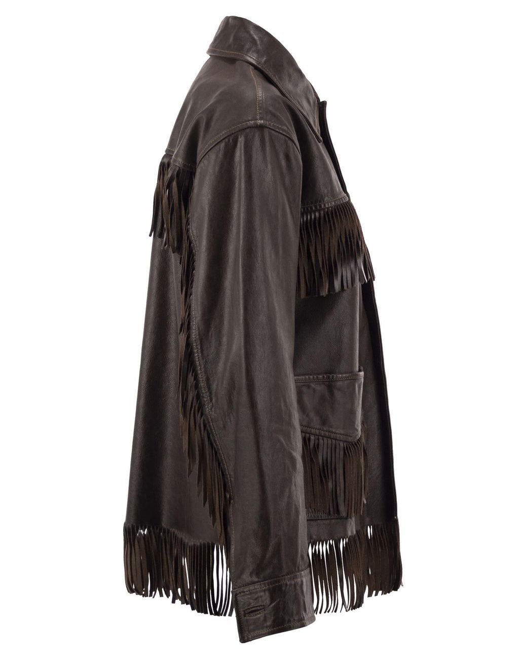 Polo Ralph Lauren Black Leather Jacket With Fringe Detailing
