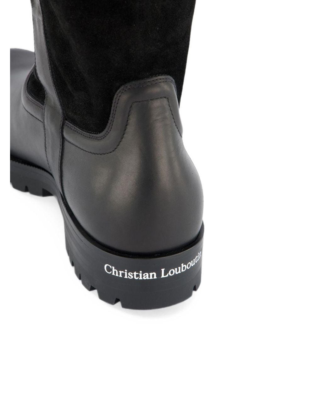 Christian Louboutin Black Slouch Calf Leather Biker Boots With Lug Sole for men