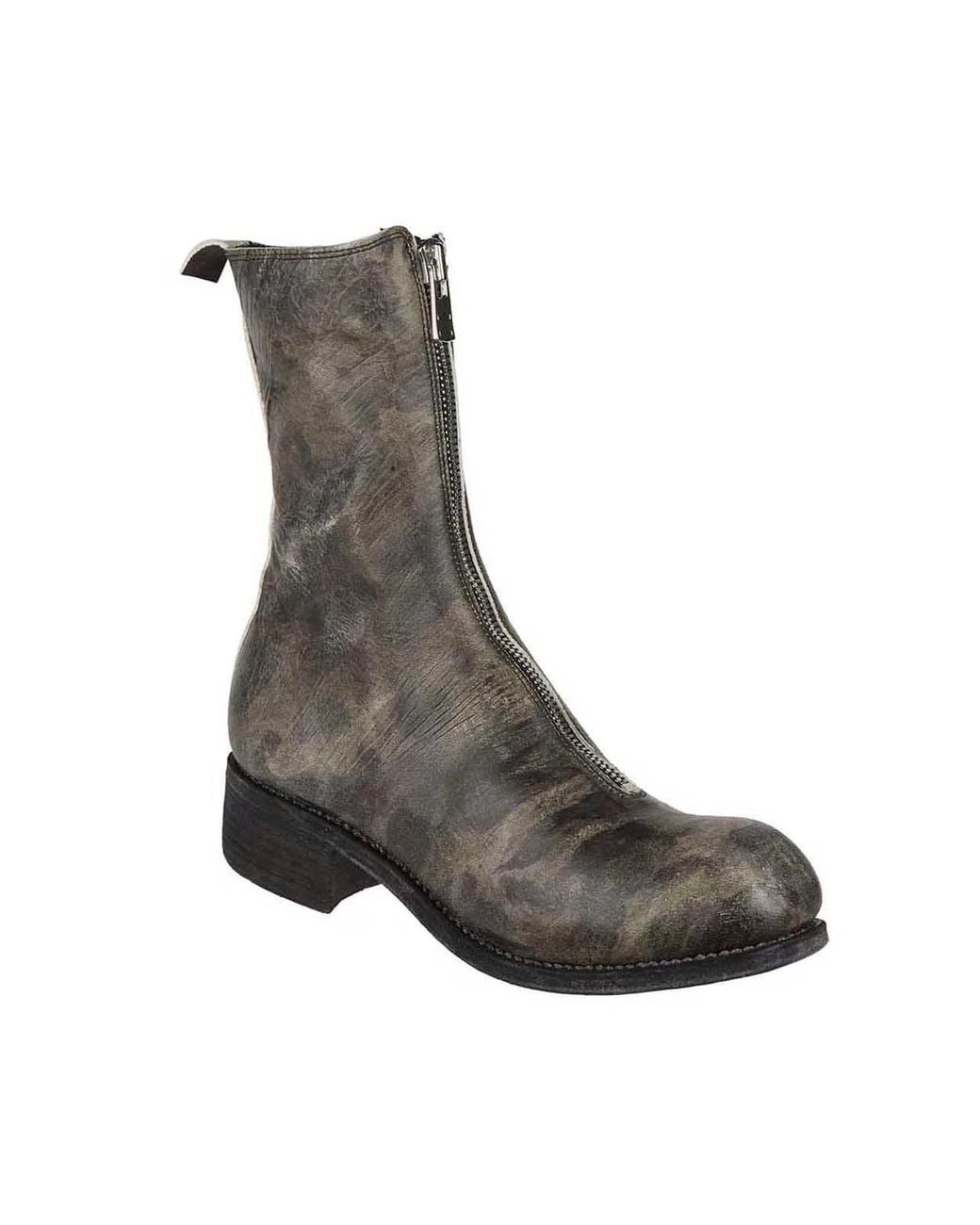 Guidi Gray Leather Boots With Front Zip for men
