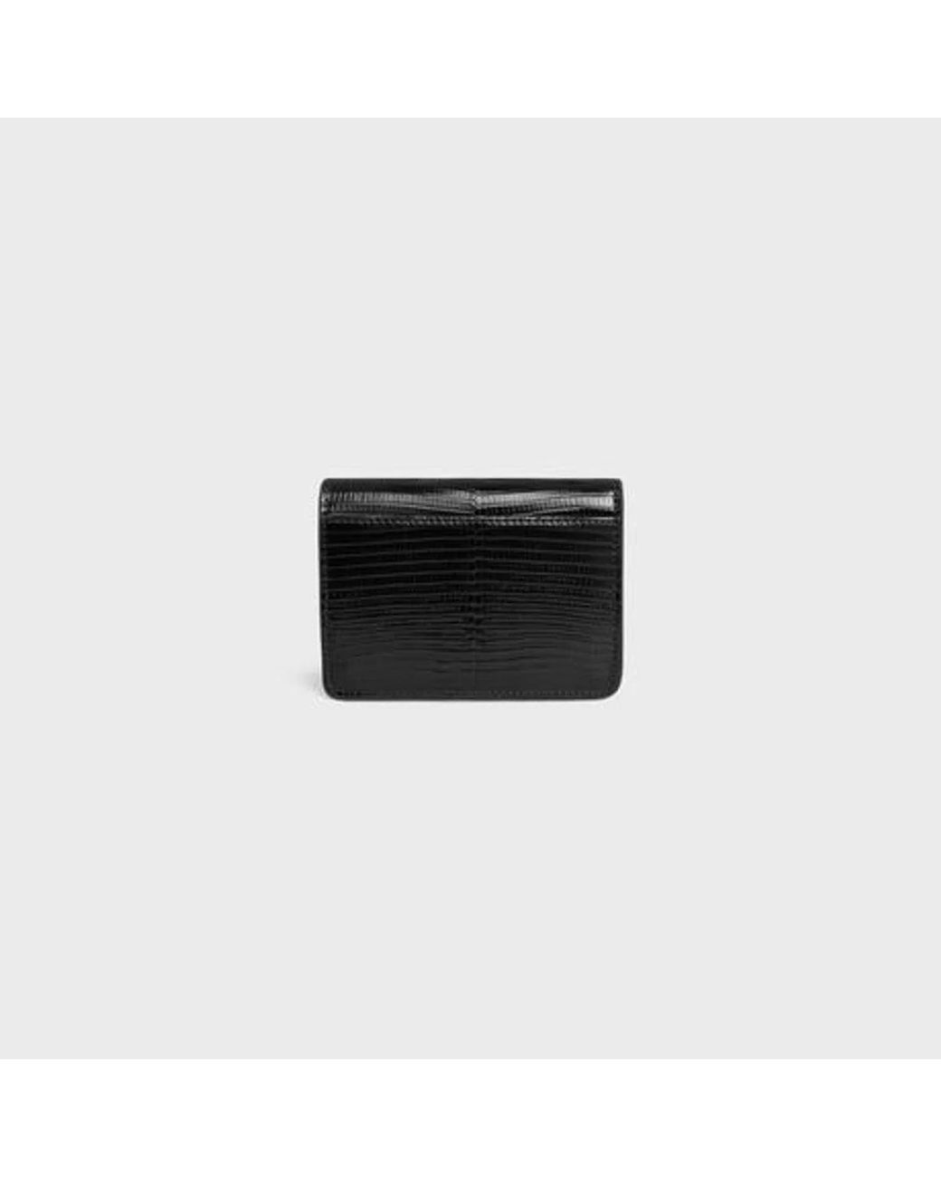 Céline Black Triomphe Lizard Skin Card Holder With Flap