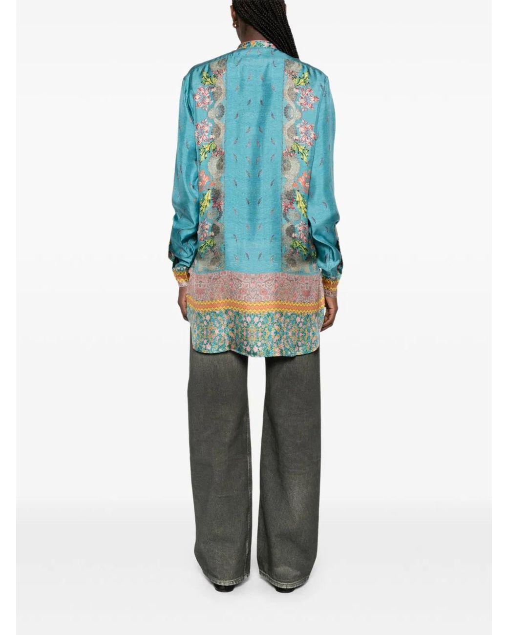 Pierre Louis Mascia Blue Printed Silk Shirt