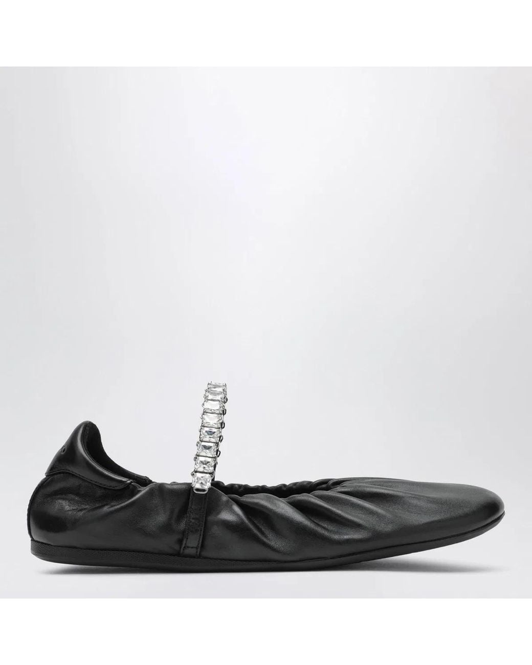 Jimmy Choo Black Jade Soft Nappa-Leather Ballerina Flats With Crystal Strap