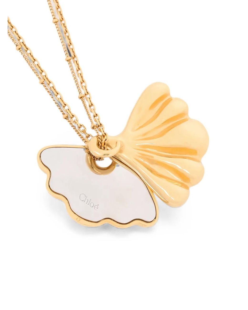 Chloé White Shell-Pendant Layered-Chain Necklace