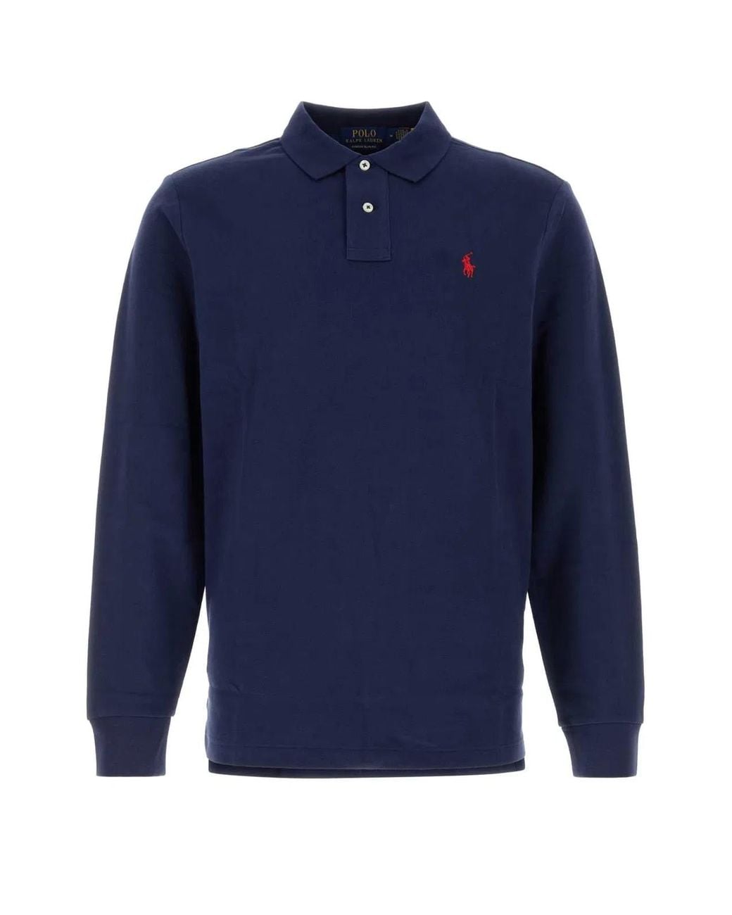 Polo Ralph Lauren Blue Long-Sleeve Cotton Piqué Polo Shirt Custom Slim-Fit for men