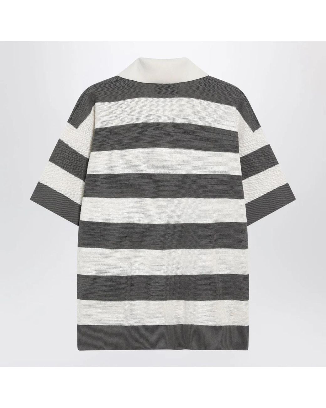 AMI Gray Ami De Coeur Striped Cotton Knit Polo Shirt for men