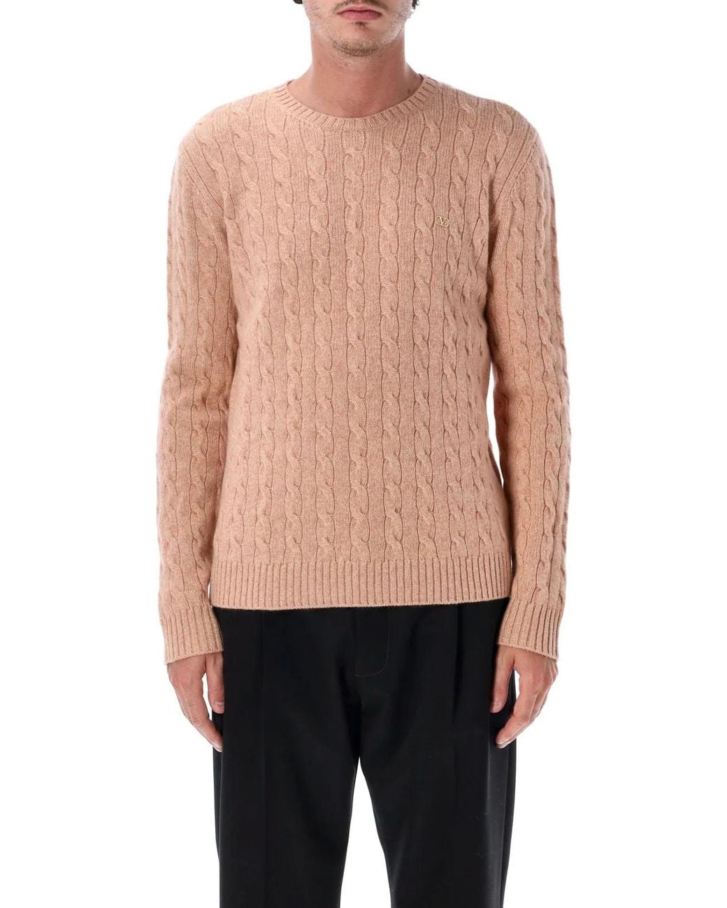 Valentino Garavani Blue Wool Cable-Knit Pullover With Vlogo for men