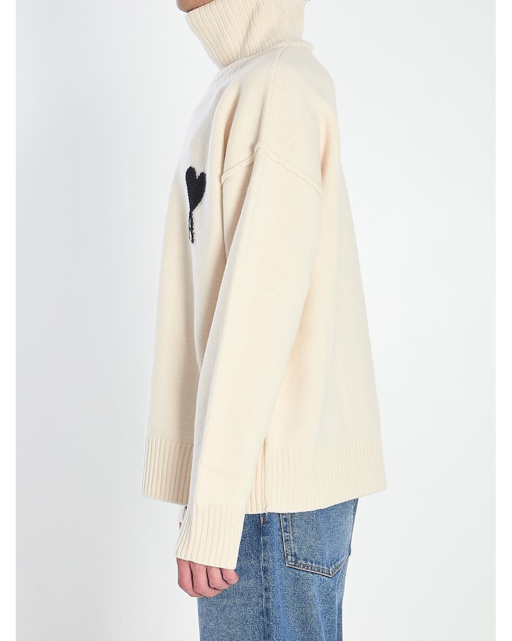 AMI Natural Ivory Wool Sweater for men