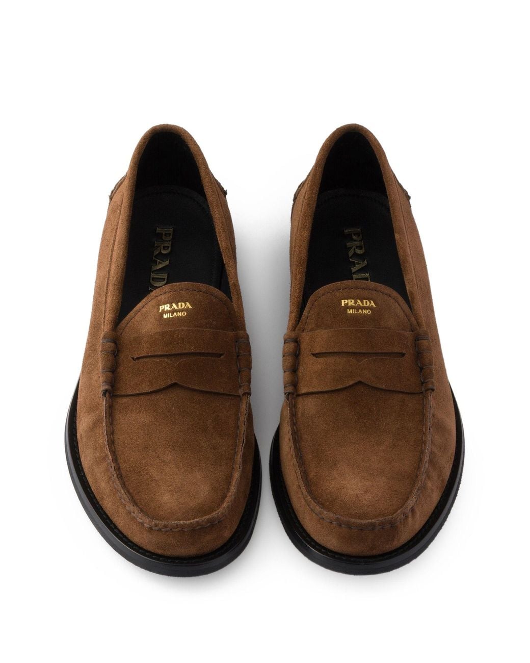 Prada Brown Aged-Effect Suede Loafers for men