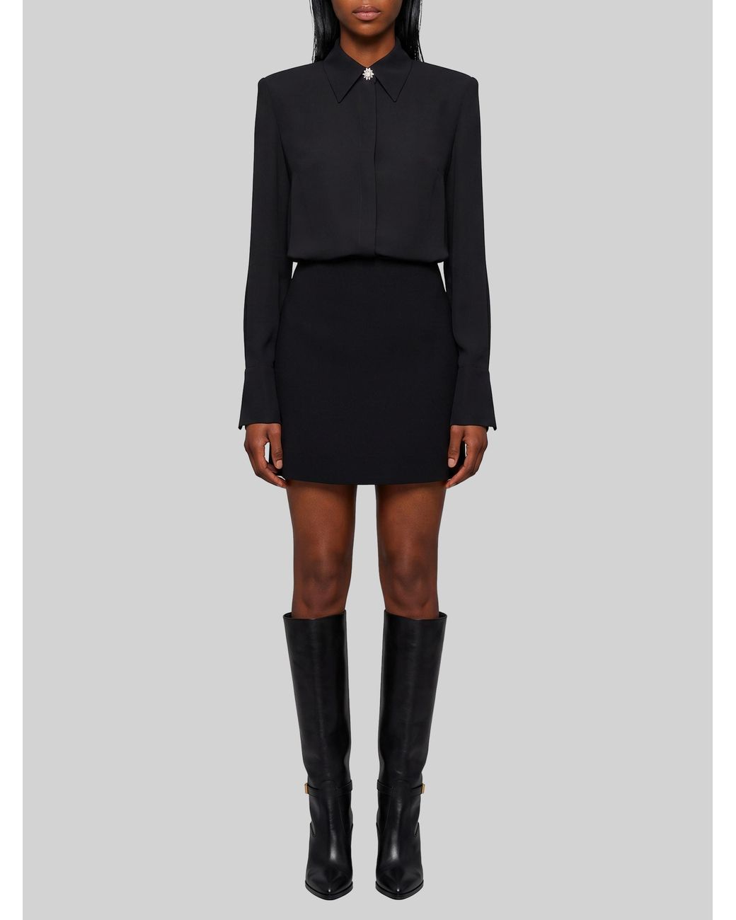 SUTTON NEW YORK Black Double Georgette Shirt Dress