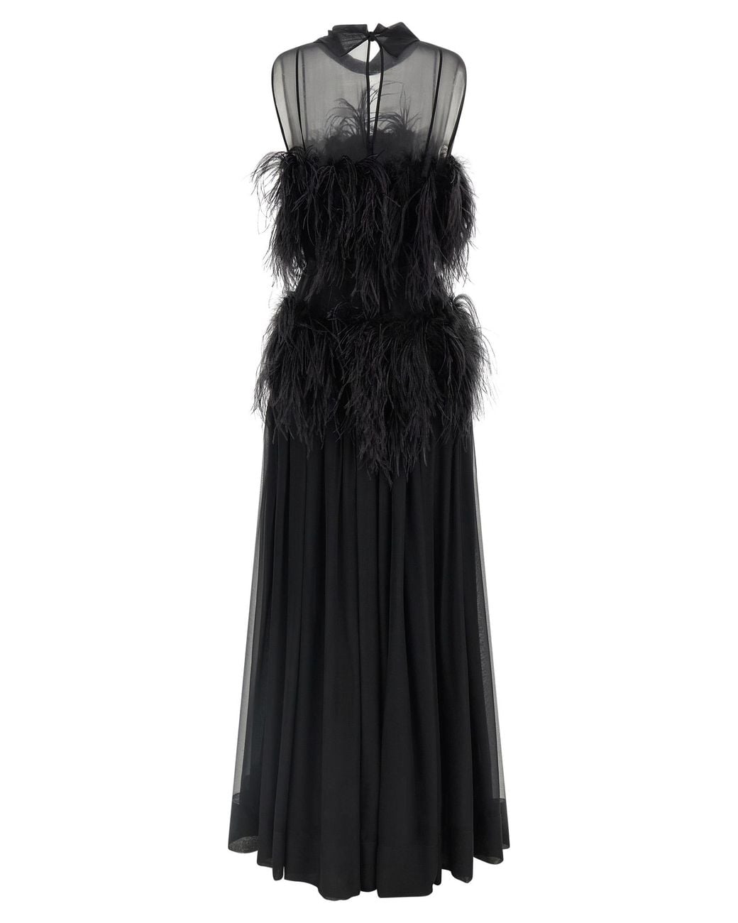 Alberta Ferretti Black Chiffon And Feather Dress