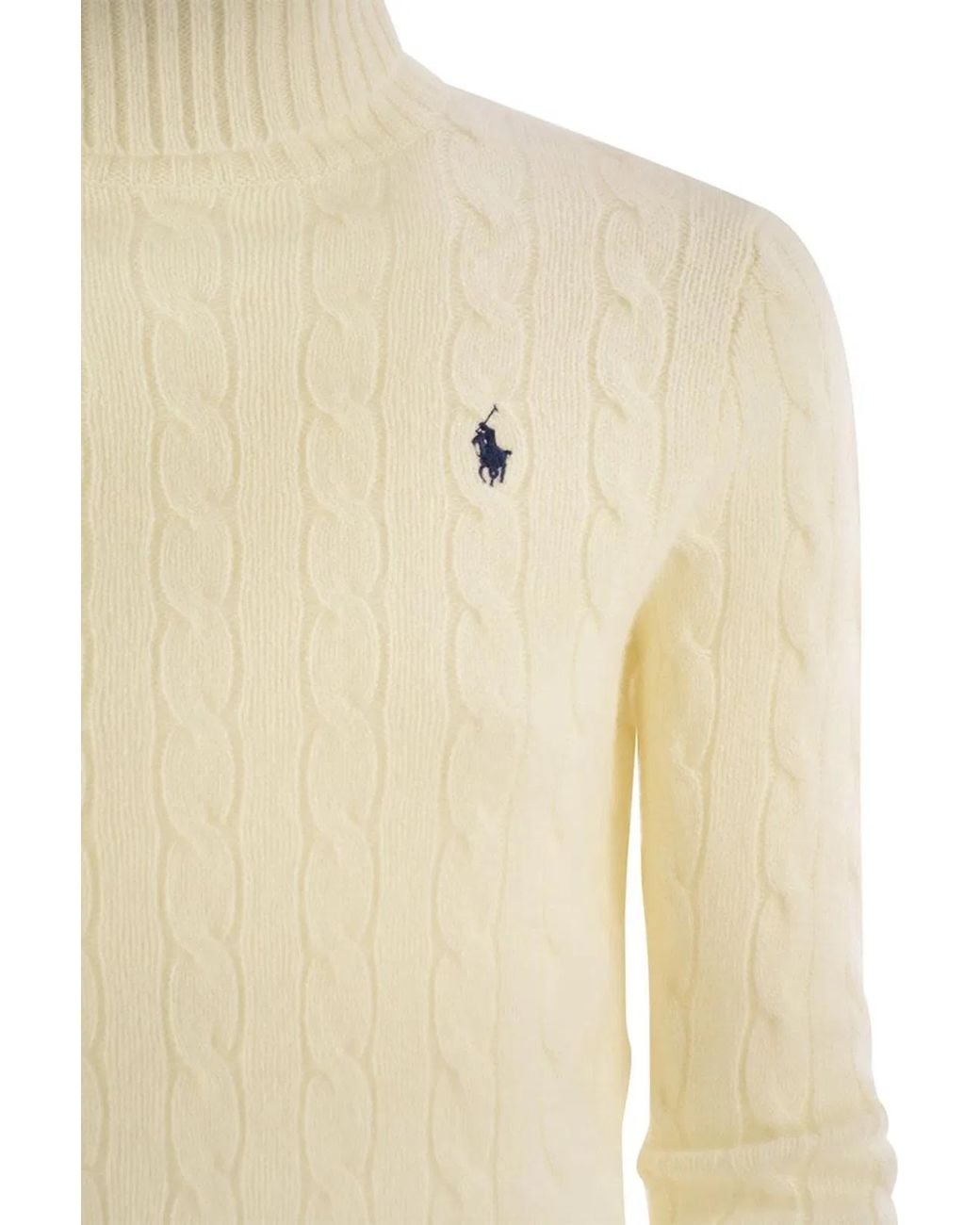 Polo Ralph Lauren Natural Wool And Cashmere Cable-Knit Turtleneck Sweater