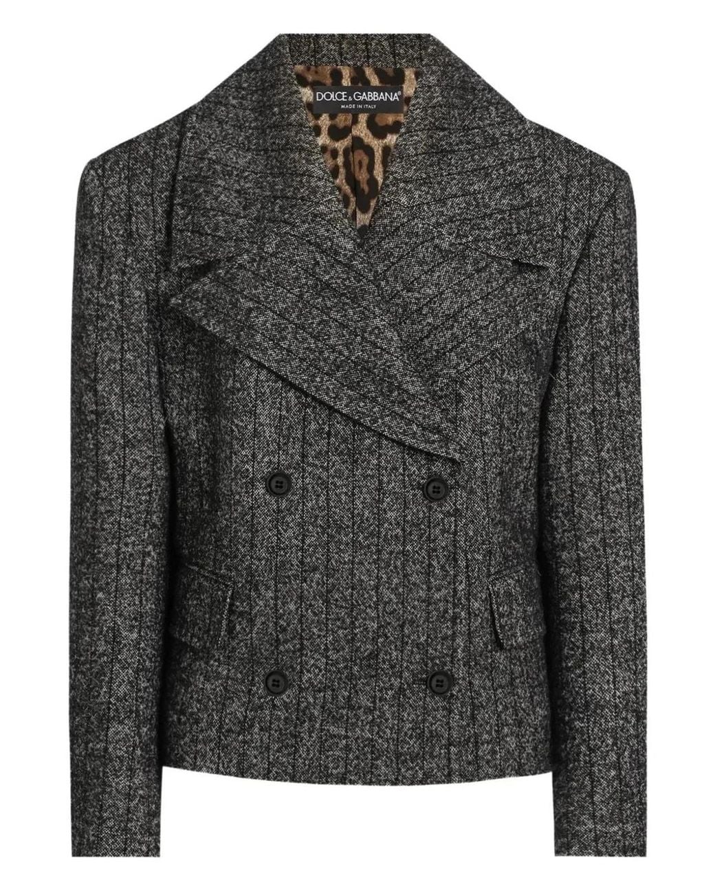 Dolce & Gabbana Black Short Oversized Striped Jacket Wool