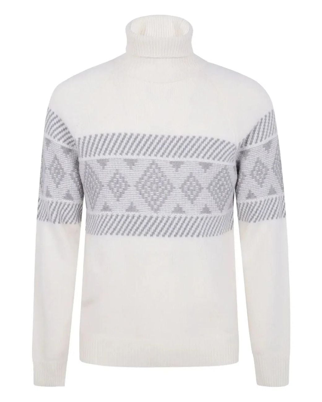 Barba Napoli White Turtle Neck Central Embroider Sweater for men
