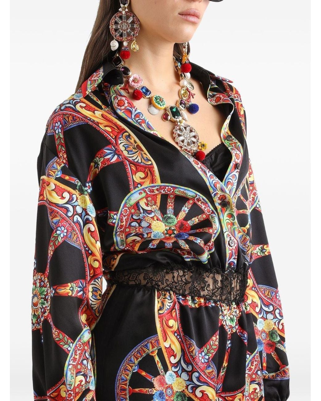 Dolce & Gabbana Black Combinaison Légère En Satin À Imprimé Carretto