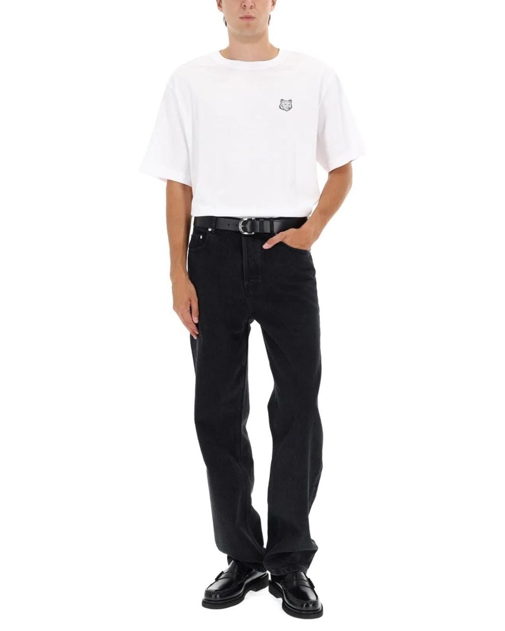Maison Kitsuné White T-Shirt With Fox Patch Organic Cotton T-Shirts for men