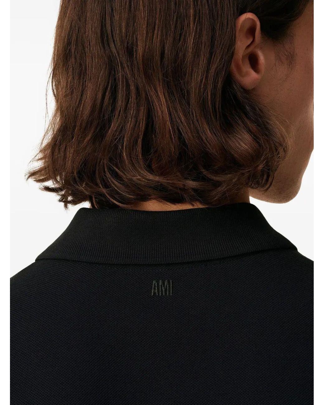 AMI Black Cotton Polo for men