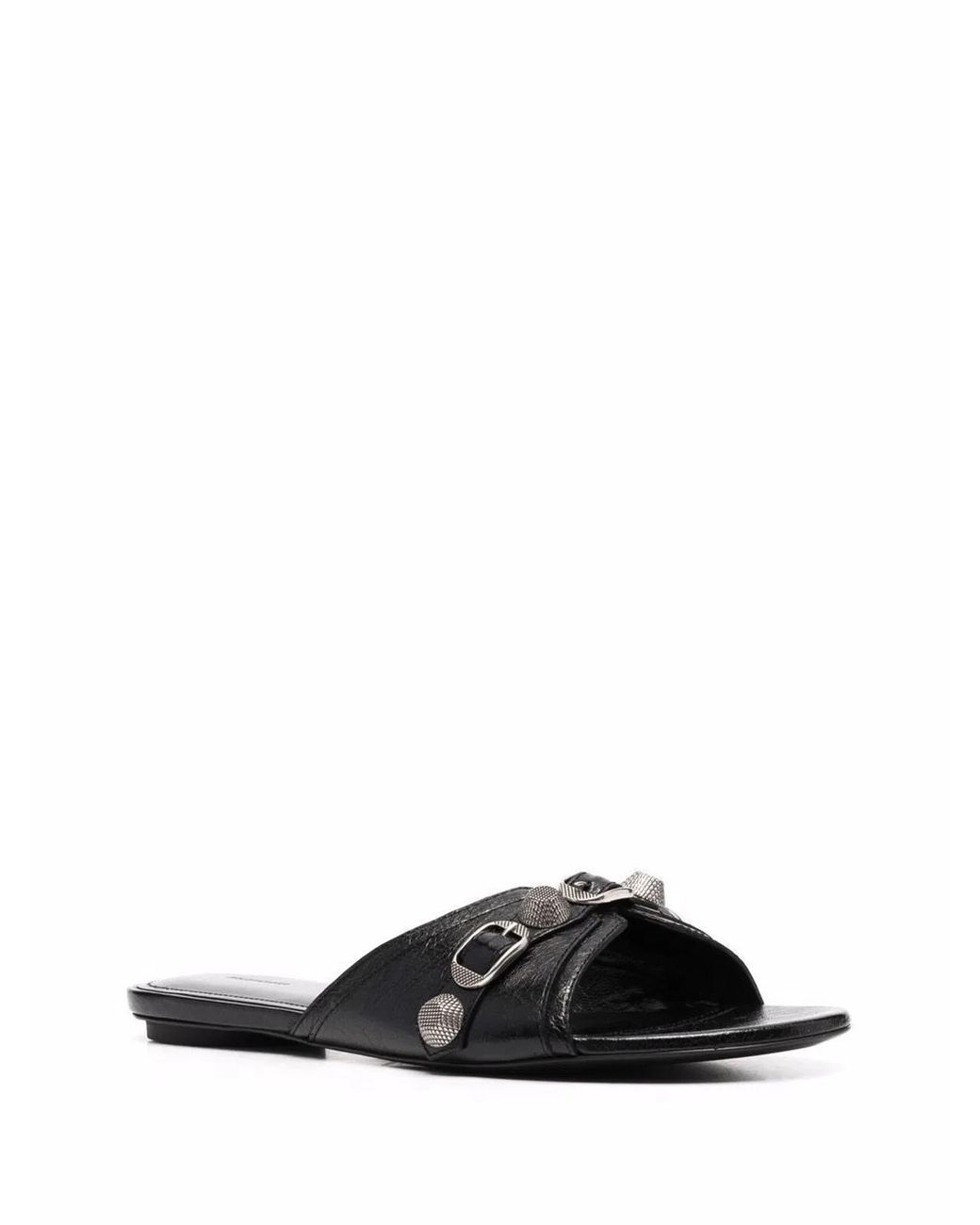 Balenciaga Black Leather Cagole Slippers