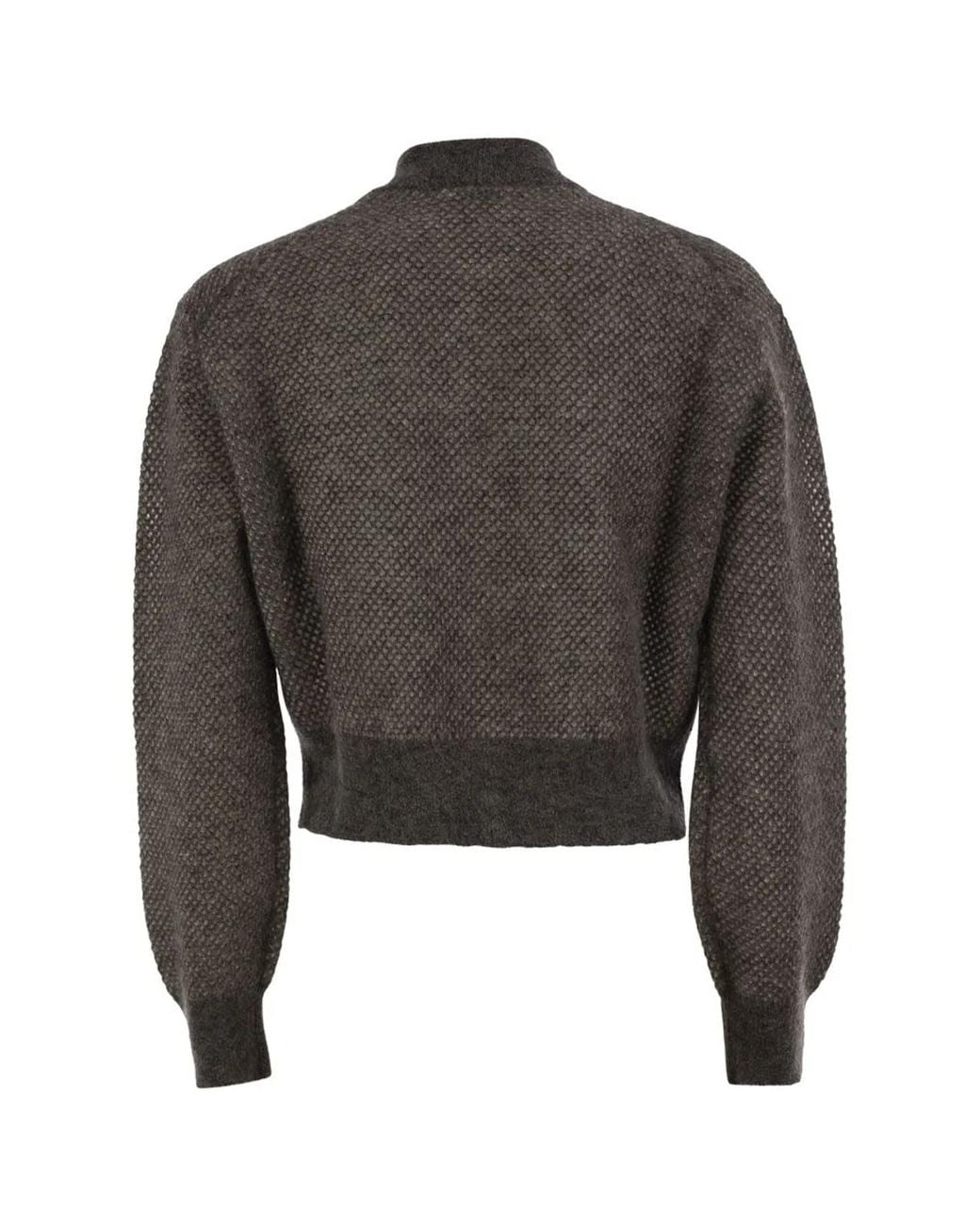 Brunello Cucinelli Gray Openwork Mohair Cardigan With Shimmering Yarn