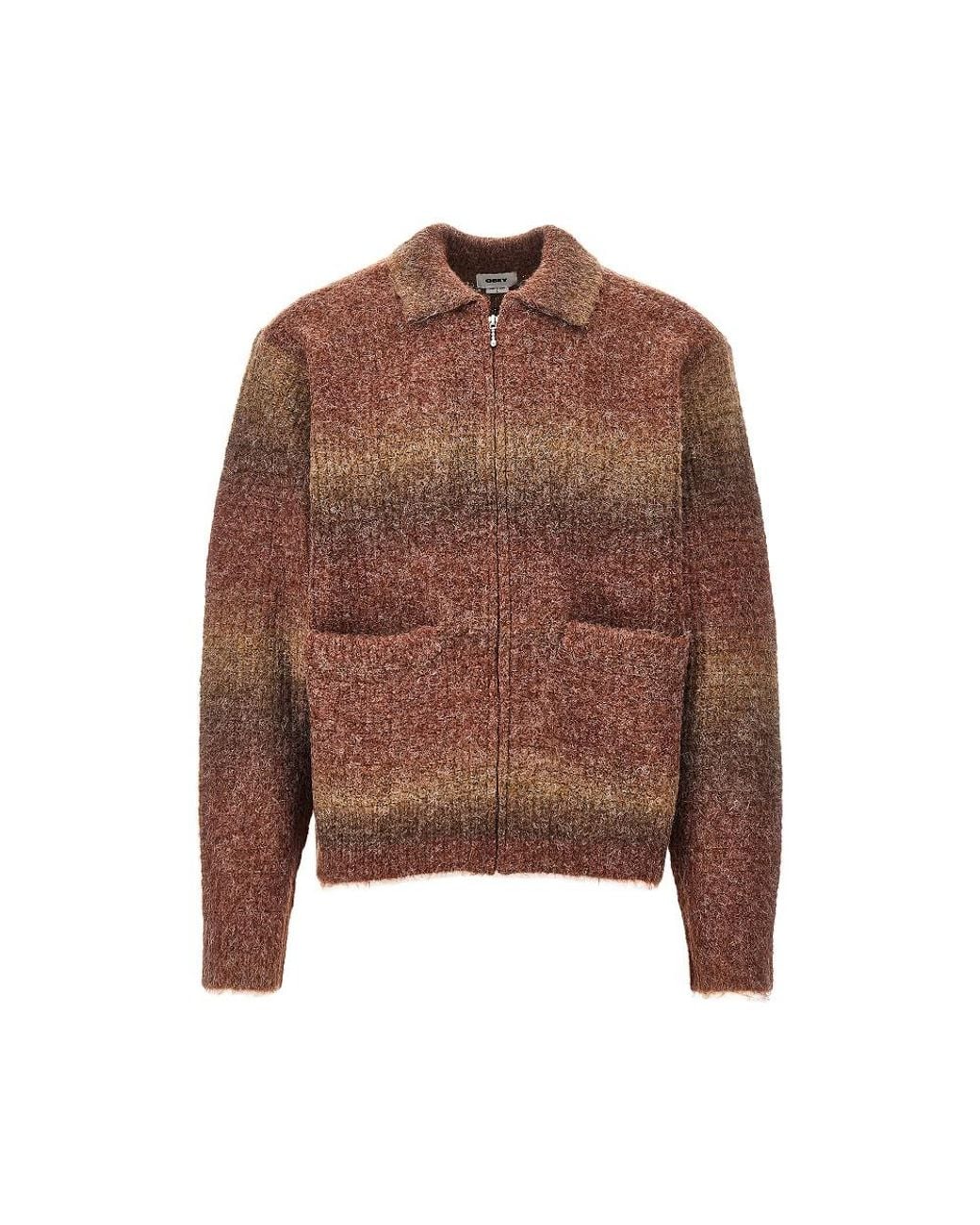 Obey Brown Anton Gradient Full-Zip Cardigan for men