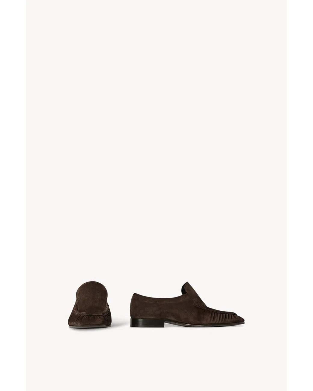 The Row Black Two Gathered Suede Loafers
